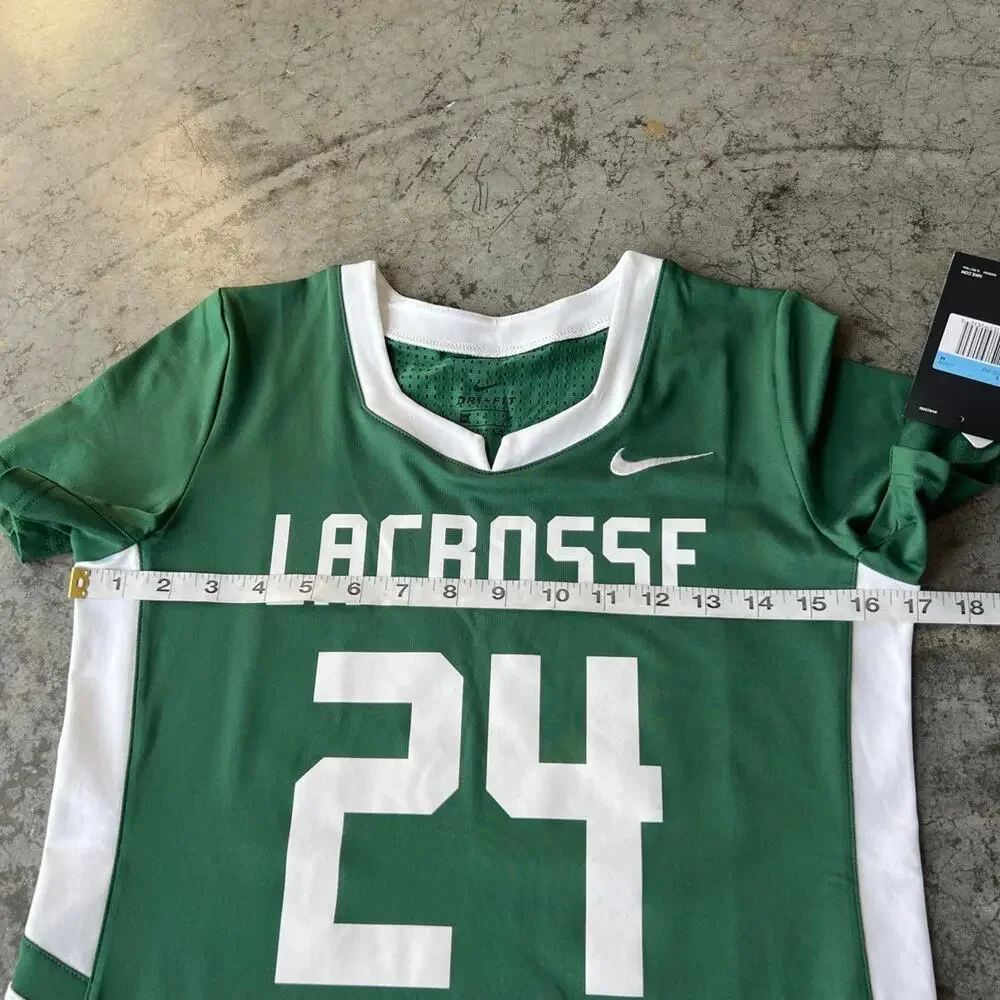 Nike Dri-Fit Girls Medium Green Lacrosse Jersey #24 Short Sleeve Top Sporty NWT